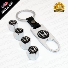 4x Chrome Car Wheel Tire Valves Dust Stems Air Caps Keychain Fit Most Honda