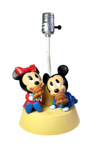 Walt Disney Baby Mickey Minnie Mouse Nursery Lamp w Night Light Dolly Inc 1984 - 第 1/3 張圖片