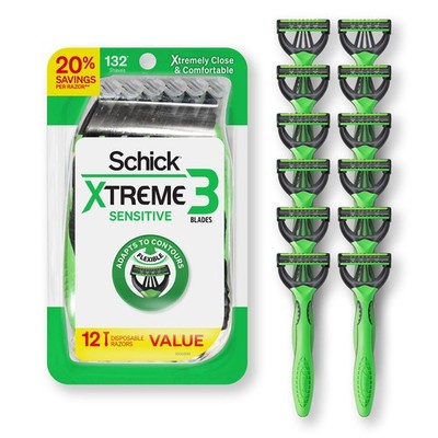 Schick Xtreme 3 Original Sensitive Disposable 12 count (Pack of 1), razor 