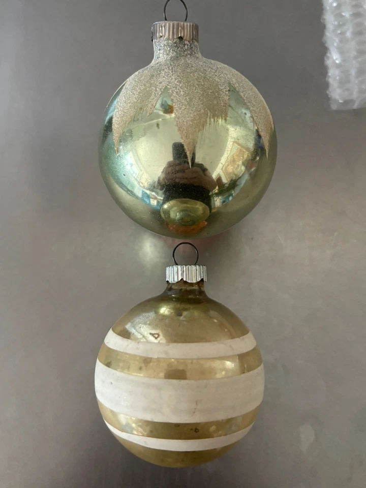 8 VNTG Shiny Brite Glass Ornaments Egg Teardrop Round Stripe Stencil 2.5” - 3.5” - Image 3 of 4