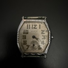 1929 Elgin Engraved Art Deco Case Men's Vintage Watch Parts Repair 11 Jewel