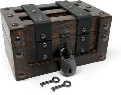 Nautical Cove Deluxe Handmade Wooden Treasure Chest Flat Lid Leather Accents
