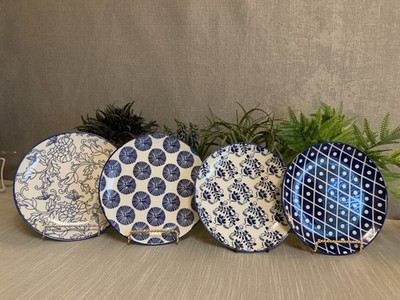 Set of 4 Blue & White Ceramic Side/Bread/Dessert Plates 8''