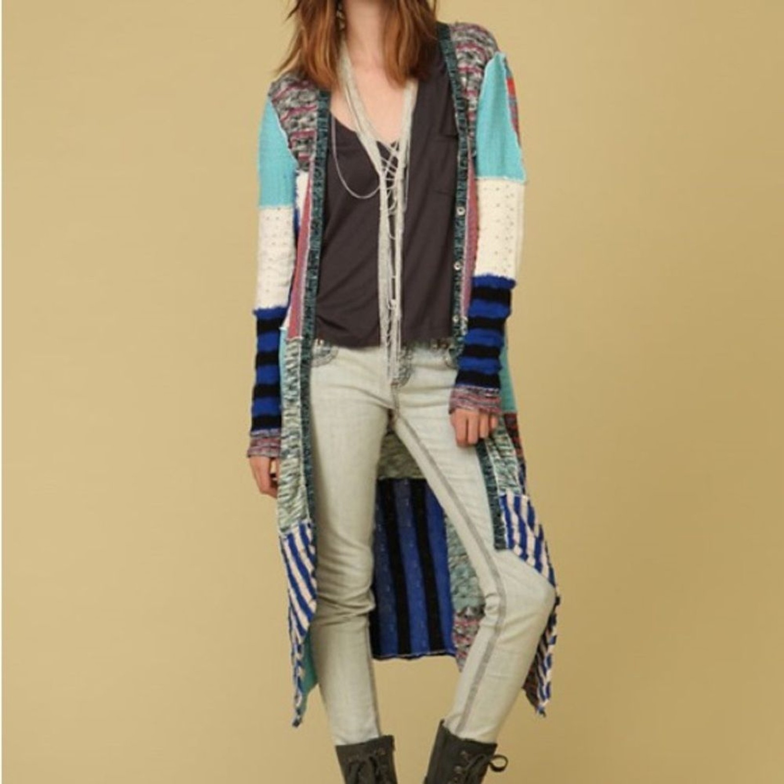 Freepeople Multicolor Patchwork Long Cardigan siz… - image 4