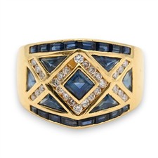 VINTAGE DESIGNER LEVIAN BLUE SAPPHIRE DIAMOND BAND RING 18K YELLOW GOLD SZ 8.5 