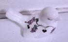 Vintage Fenton White Milk Glass Bird Hand Painted Flowers By Bev Cumberbridge