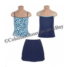IT FIGURES Hip Hider 3 Piece Skirtini Swimsuit FLORAL  COLOR BLOCK 3pc BLUE 14