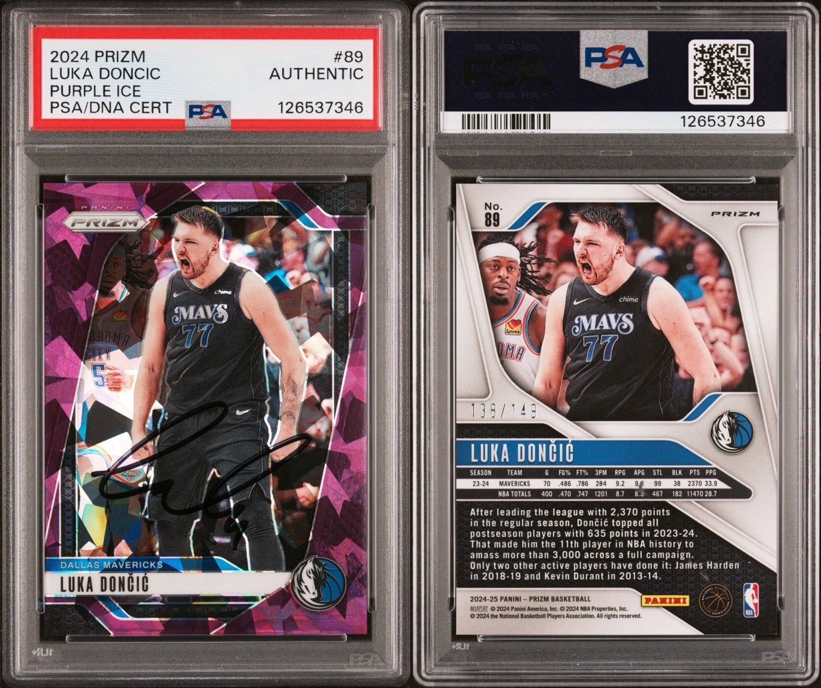 Luka Doncic Signed 2024 Panini Prizm Purple Ice Card #138/149 PSA DNA Auto Laker view 3