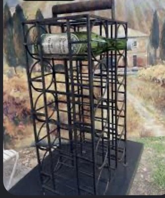 Black Metal Freestanding Wine Rack Tower with Handle, Holds 12 Bottles