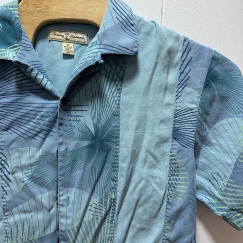 Tommy Bahama Men's 100% Silk Button Up Short Sleeve Shirt Size Medium Blue