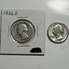 1936 Denver Silver Washington Quarter Lot of 2 Circulated Business Strike Coins