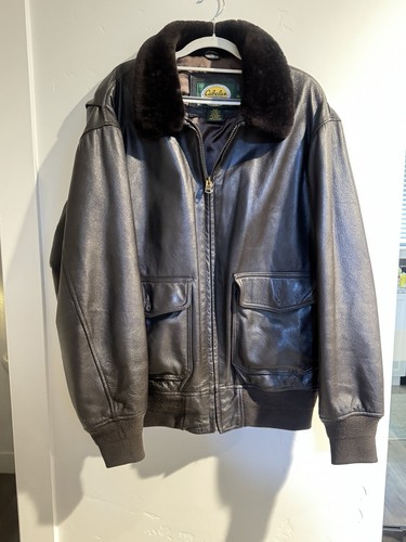 Vintage Cabelas Leather Jacket Men L T brown Bomber Flight Aviation Patina Pilot - Picture 4 of 6