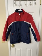 VTG Nike Ski Jacket Reversible Fleece Kids Medium 10-12 Full Zip Navy Blue Red