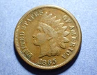 1865 Plain 5 Indian Cent  VF