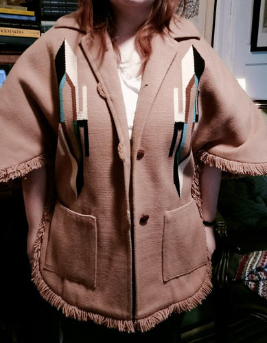 Vintage 1950/60s Ortega Chimayo Fringe Shawl 100% Wool Coat Southwestern Size XL - Bild 6 von 13