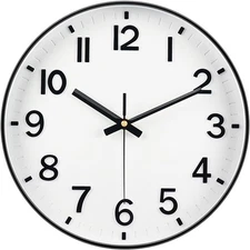 Black Wall Clock, 8 Inch Wall Clocks Battery Operated, Round Modern Non Ticking 