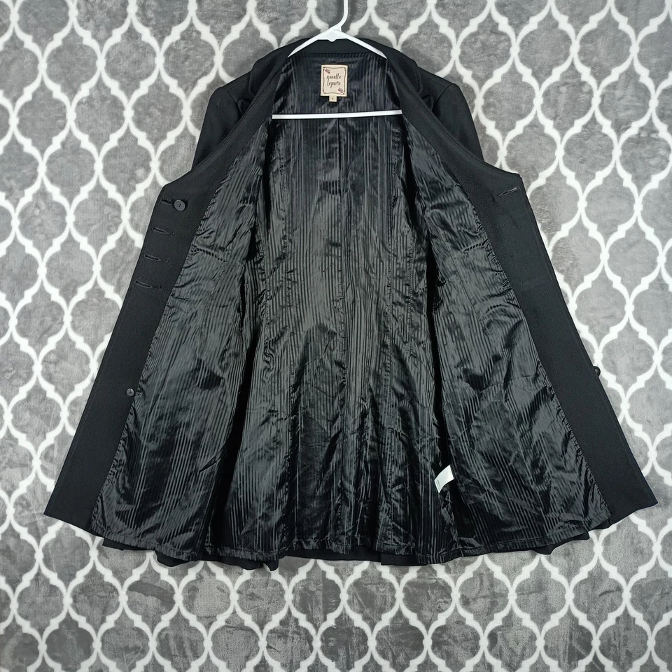 Nanette Lepore Coat Womens 6 Black Long Fit & Flare Double Breasted Made USA - Image 4 of 4