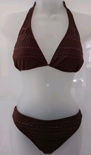Vintage Y2k Boho Bikini Set Beaded Brown XL Top L Bottom Xhilaration EUC
