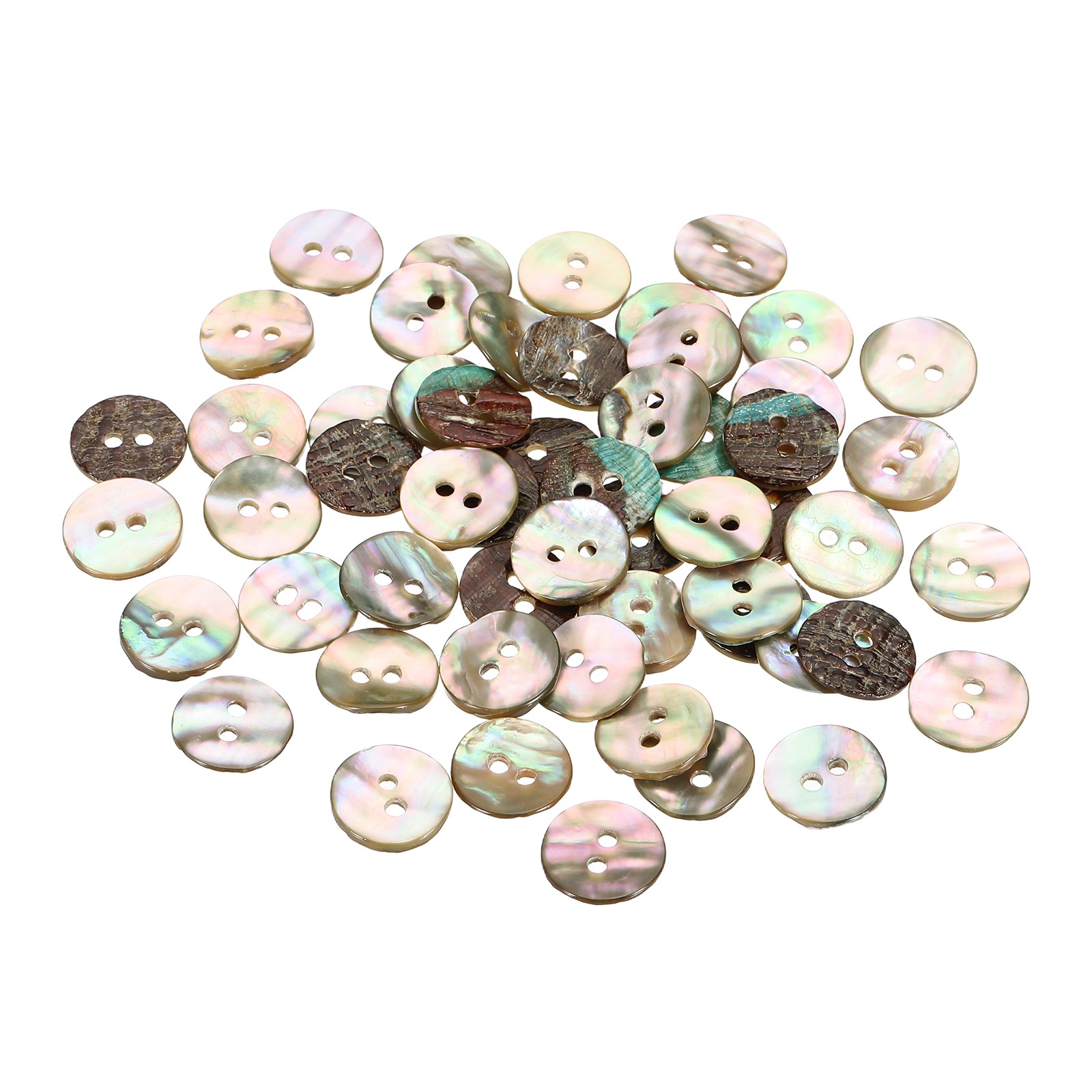 50Pcs Natural Shell Button, 2 Hole 12mm Mother of Pearl Buttons, 1.5-2 ...