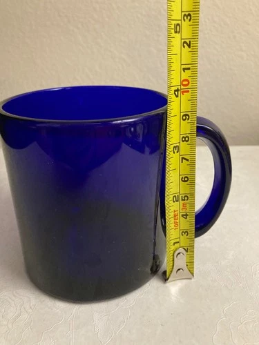 Vintage Stamped “Made in USA “ Cobalt Clear Blue Glass Coffee Cup Mug