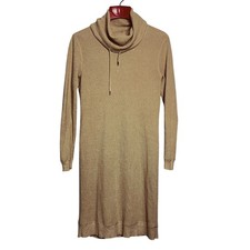 Lauren Ralph Lauren Size Medium Sweater Knit Dress Cowl Neck Drawstring Neutral