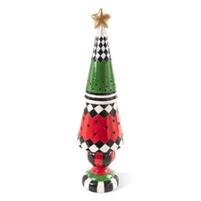 Bechivie Black and White Checkered Christmas Tree Figurine, 14.2" Resin Chris...