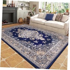 Area Rug 4x6 Washable Rug Navy Blue Rugs for Bedroom, Non Slip Rugs for