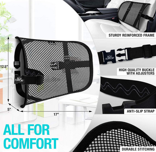 Lumbar Support - Breathable Mesh Office & Car Chair Back Support with Double Adj