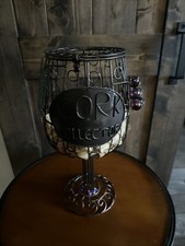 WINE CORK HOLDER Caged Brown Metal Wine Glass Shaped Purple Green Glass Marbles