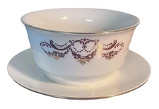 Bohemia CzechGravy Boat w Underplate White Gold Scrolls VTG  7.5" x 3.5" BOH256