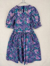 Vintage Laura Ashley Dress 8 Purple Floral Cotton Puff Sleeve Cottagecore 80s