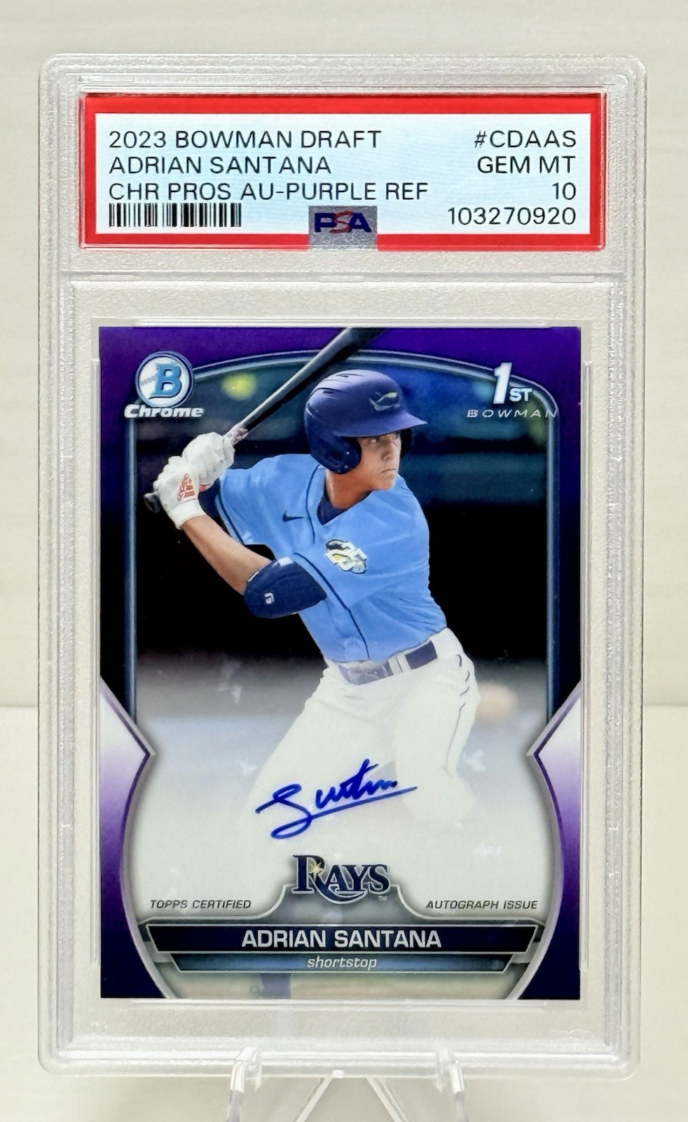 2023 Bowman Draft Chrome Prospect Autographs Adrian Santana #CDA-AS Purple /250