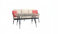Garnitur Sofa 3 Sitzer Beige Luxus Couchtisch Sofas Dreisitzer Stoff Modern 2Tlg