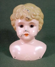 antique MINERVA metal DOLL HEAD brown glass eyes, teeth GERMANY Buschow & Beck