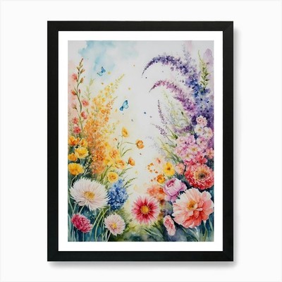 Watercolor Flower Garden 1 Art Prin Framed Wall Art Poster Canvas Print Picture