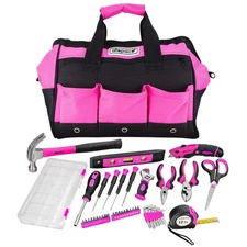 Pink Tool Bag With 43 Piece Pink Tools Tool Set For Women Screwdrivers Hammer La