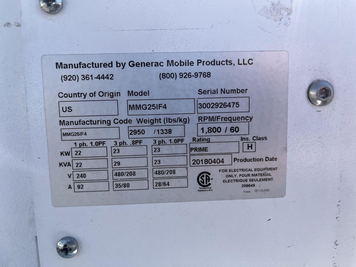 25kVA 2018 Generac MMG25IF4 Mobile Diesel Generator - S/N
