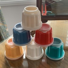 Retro Blancmange Jelly Moulds w/ Lids Individual Small Plastic Bright Colours x6