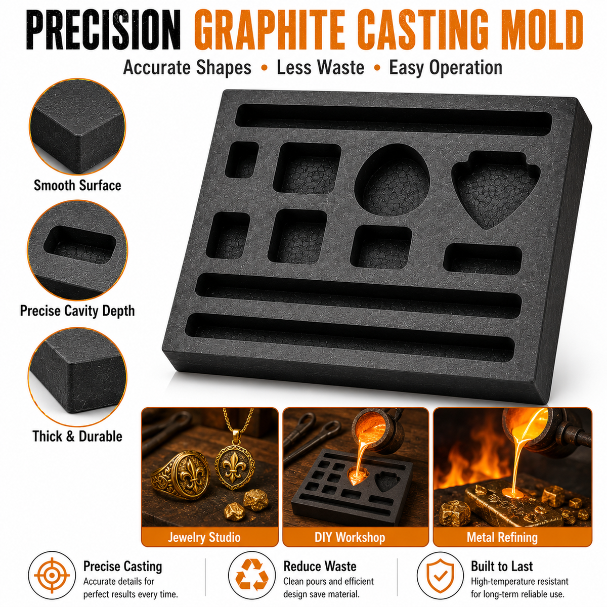 11 Cavity Graphite Ingot Mold for Gold Silver Copper Scrap Melting