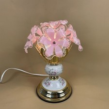 Vintage Gold Metal Lamp Glass Flowers Floral Pattern Table Light Ceramic Pink