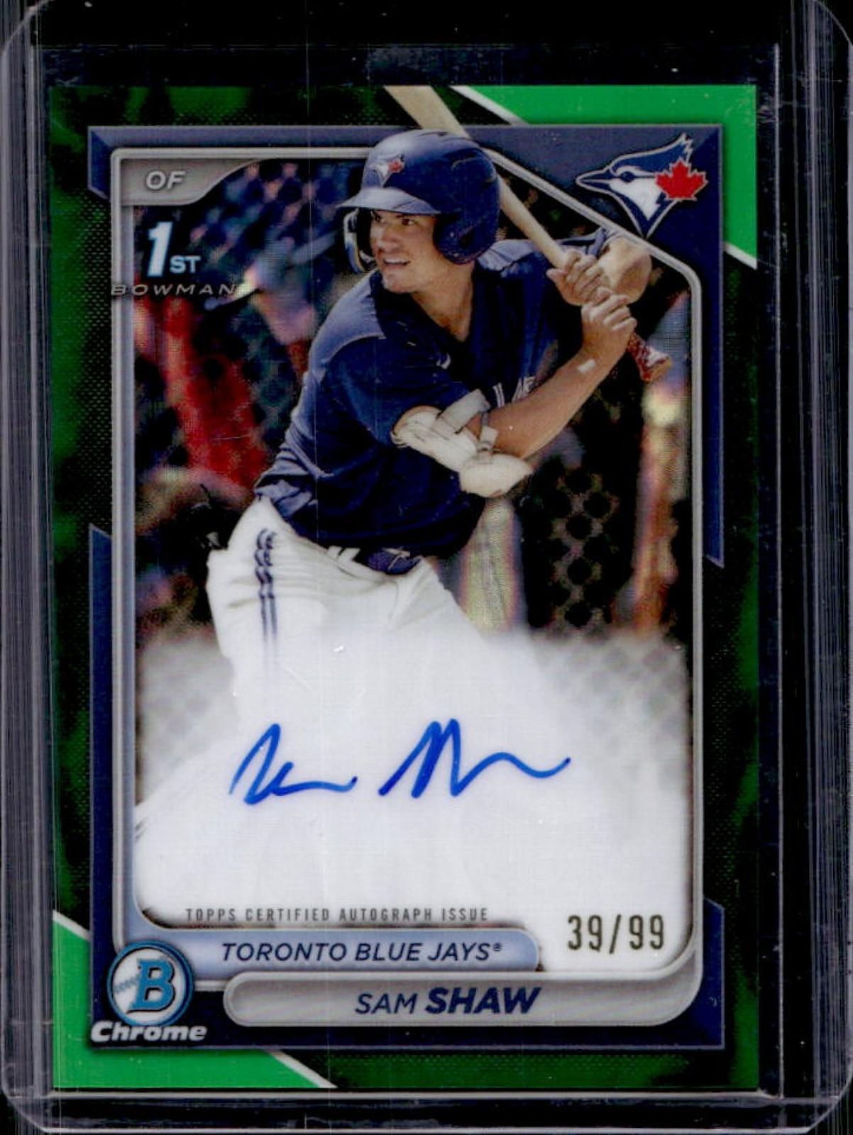 2024 Bowman Sam Shaw Chrome Auto Refractor Green Lava 1st #/99 Blue Jays