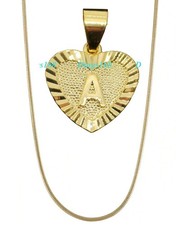 18K Gold Filled Tarnish-Resist Alphabet Letter "A" Heart Pendant 16-38" Necklace
