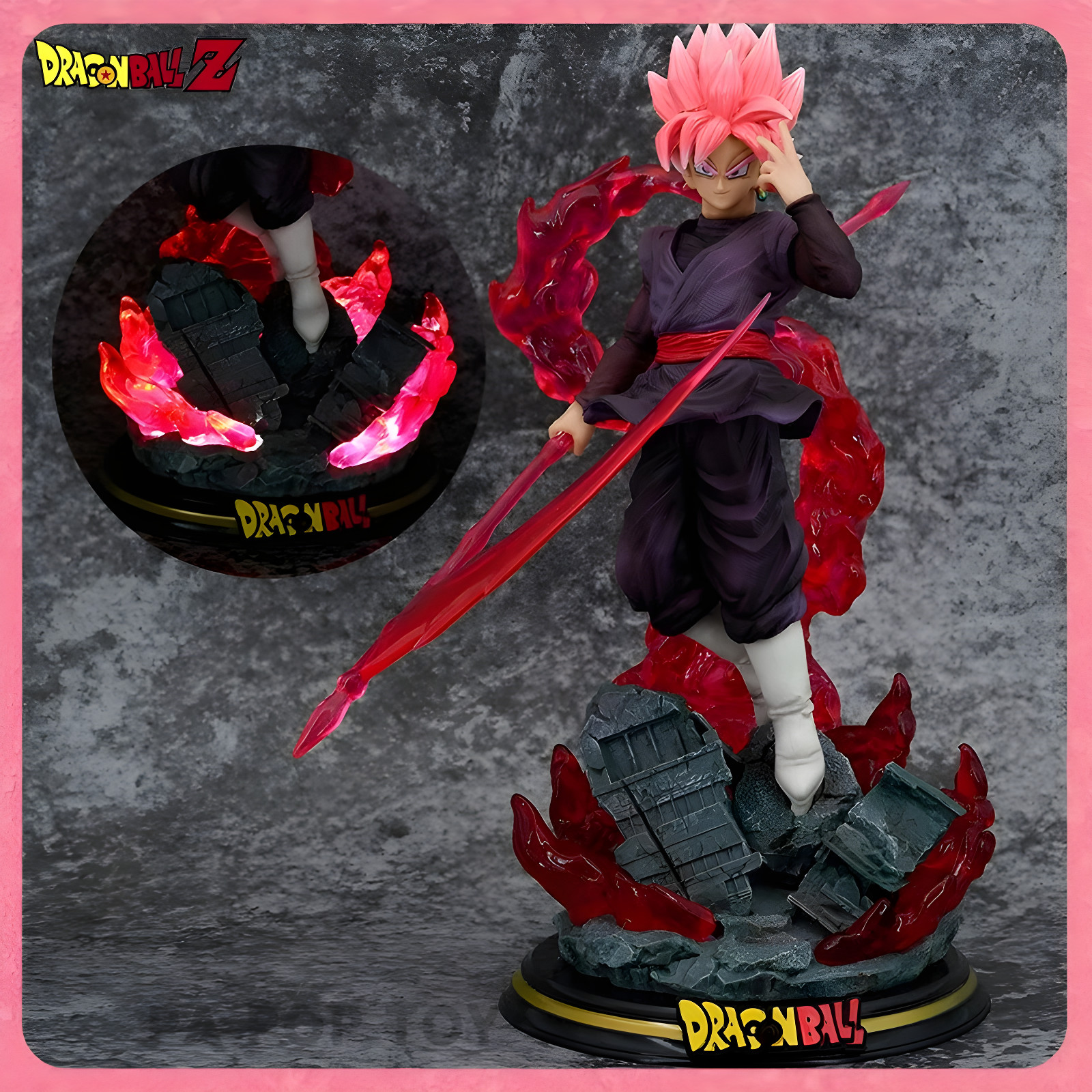 Figura Dragon Ball Z Goku Rosa Negra 28cm PVC GK Estatua con Luz LED Base Juguete