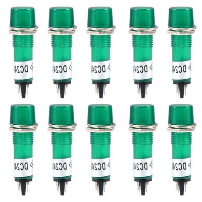 10 Pcs DC 24V Signal Indicator Dash Light For DIY 10mm Panel Mount XD10-3 Green