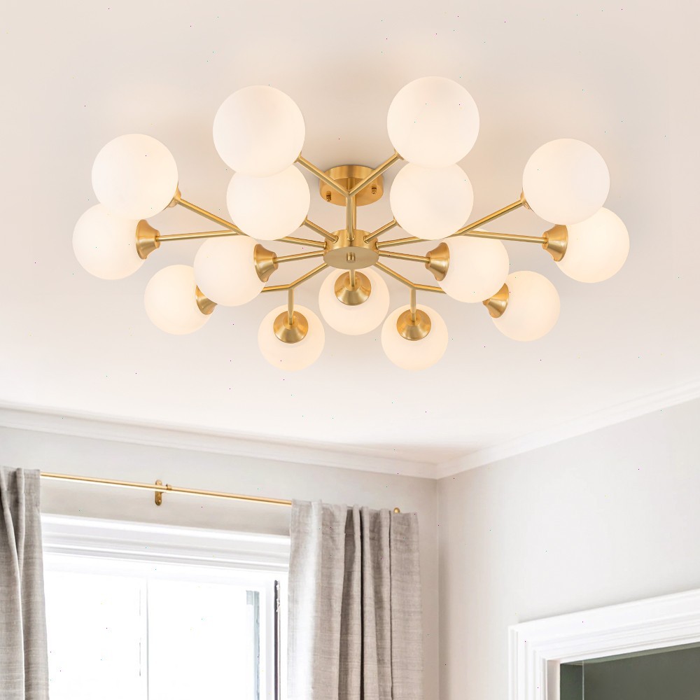 Mid-Century Modern Sputnik Chandelier Glass Globe Semi Flush Mount Ceiling Light
