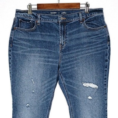 Old Navy womens mid rise Boyfriend jeans size 14 stretch distressed med wash