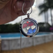 1 Genuine Sea Glass Locket Necklace Red White Blue Us Flag SP01