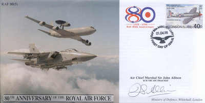 CC45c JSCC RAF 80th Anniversary Tornado / Spitfire FDC signed ACM Allison AFC