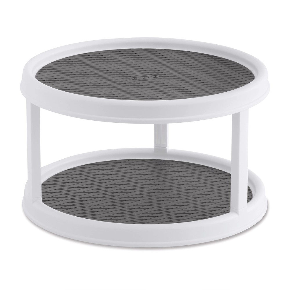 Nonskid Turntable 2tier 12inch Durable & Easy Clean White/gray