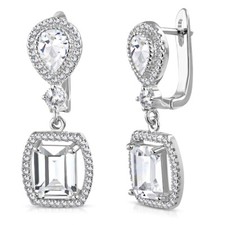 925 Sterling Silver Rectangular Teardrop Clear CZ Drop Dangle Earrings, 1.2"